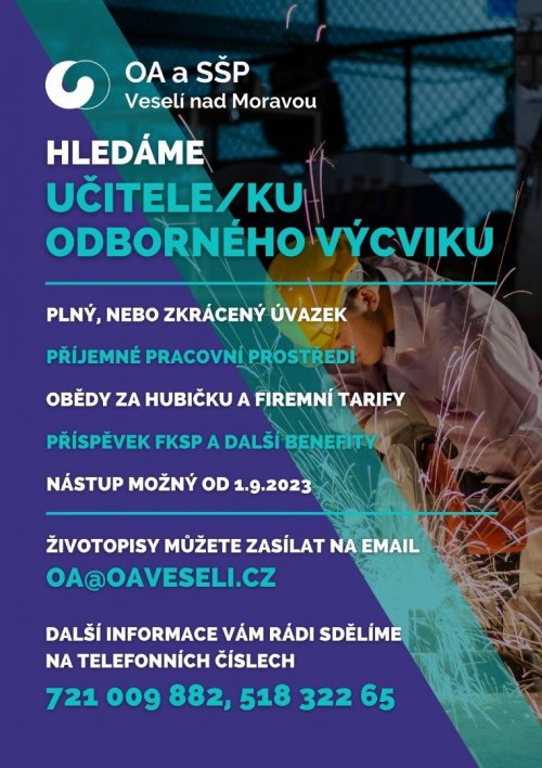 Nabídka zaměstnání: učitel odborného výcviku pro technické/elektro obory