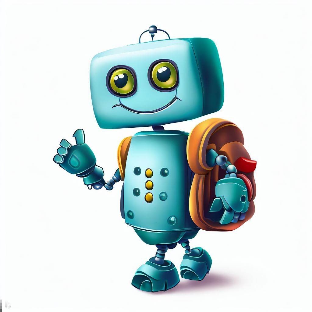 "hezký robot se školní aktovkou" prompt, tvůrce obrázků Bing, 10.6.2023, bing.com/chat
